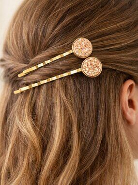 NWT Peach Druzy Lg Bobby Pins